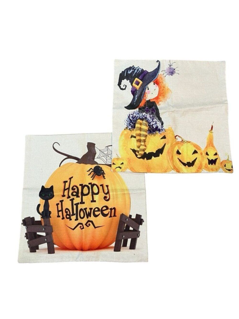 Halloween Throw Pillow Cover Pumpkin Black Cats Witch Jack o Lantern Set of 2